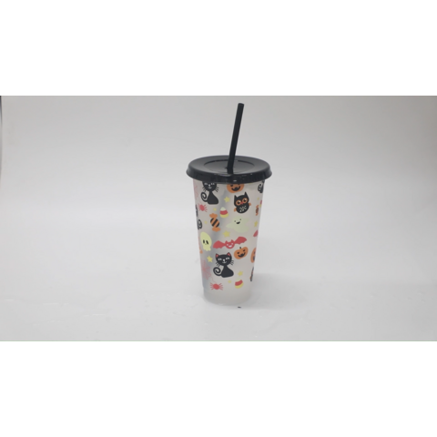 Halloween Color Changing Cups With Lids And Straws Plastic