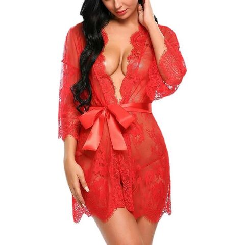 Plus Size Lingerie with Bra Support Babydoll Deep V Neck Teddy Lingerie  Lingerie Lace Chemise Mesh Sleepwear Nightgown