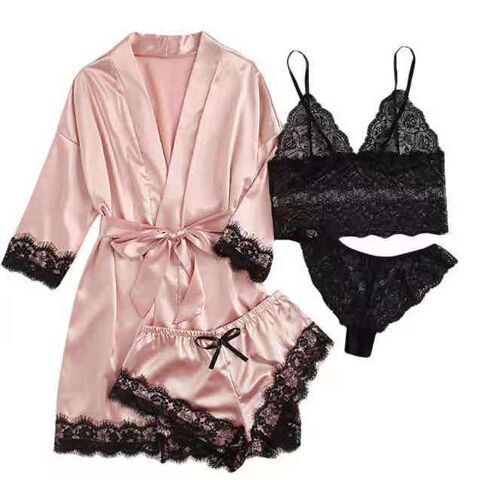 Lounge Wear Pink Lace Sleepwear Women Lingerie Nightgown Sexy