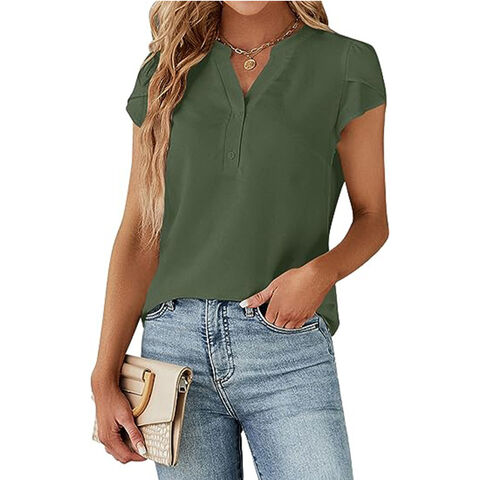 Women Loose Fit Blouse Hide Belly Tops For Legging Flowy Plain Cute Tees  Short Sleeve V-Neck T-shirt Work Shirts : : Clothing, Shoes 