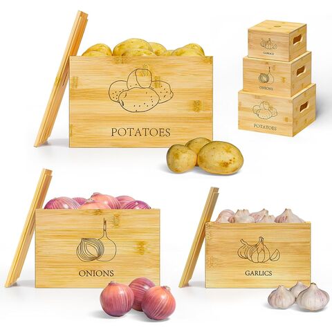 Contenedores al por mayor para patatas y cebollas, organizadores de despensa premium y guardador de verduras de bambú para una cocina organizada