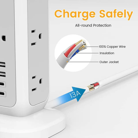 Worldplug Intelligenter Überspannungsschutz Steckerleiste USA Stecker Turm Steckdosenleiste Verlängerungskabel mit USB – Heiße Angebote! for sale at factory direct price