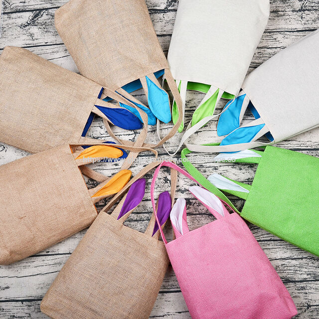Sacos de Juta para Presente, Cestas de Páscoa para Crianças com Coelho, Sacos para Ovos, Saco de Juta de Páscoa Ecológico com Alça