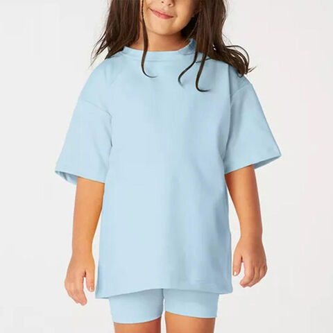 Girls Blank Cotton Oversized T Shirt Cycling Toddler Street Wear