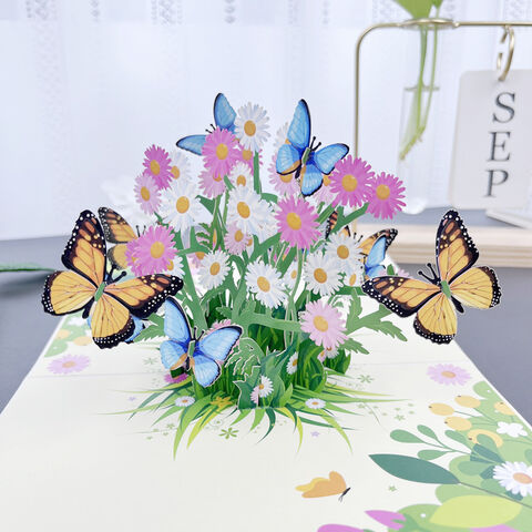 Carte Fleur Pop-Up – Fleur Avec Papillon – Carte Cadeau 3D Pour Un