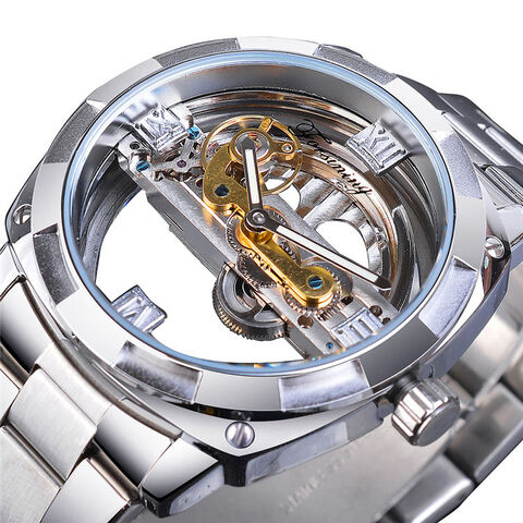 Forsining Watch Gmt1165 Men Transparent Design Mechanical Silver