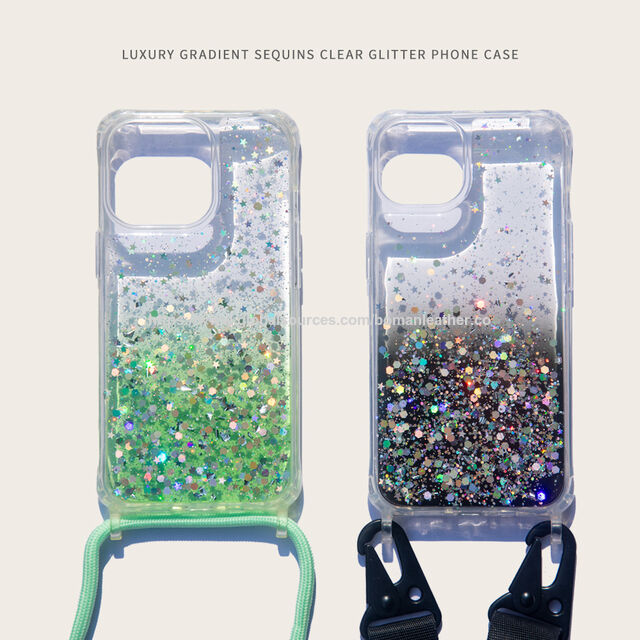 Coque de Téléphone Portable Transparente en PU à Sequins Dégradés pour iPhone 13 14 15 - Coque Transparente