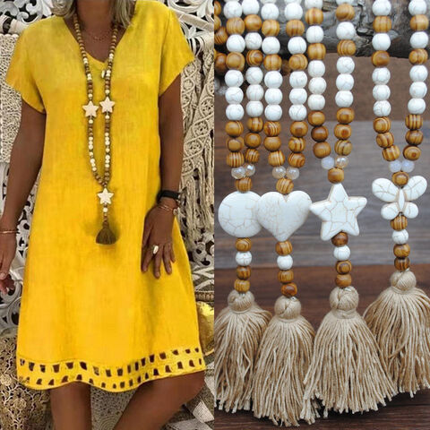 China Factory Dyed Natural Coconut Flower & Flat Round Beaded Necklaces,  Bohemian Jewelry for Women 61.42 inch(156cm) in bulk online - PandaWhole.com