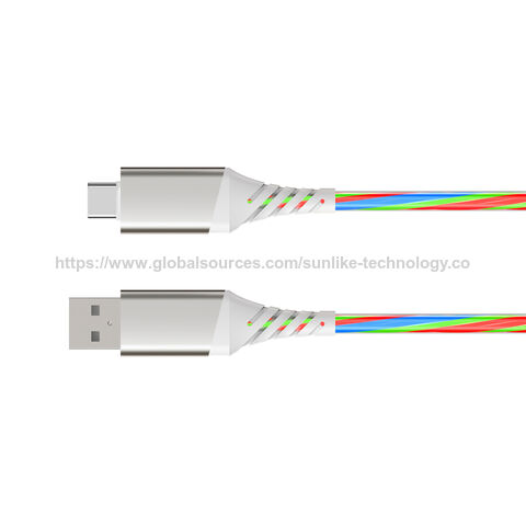 Manufacturer, fiber optic conductor, LED flashing light, single color or three colors, compatible with USB C device, for charge for sale at factory direct price