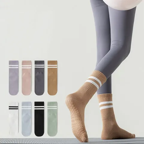 Women's Colorful Comfortable Yoga Pilates Barre Cotton Full Toe Grip Socks  with Non-Slip Non-Skid Gel Bottom,Pink