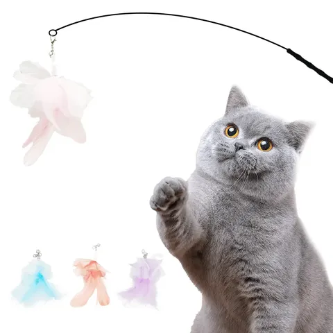 Jouet pour chat avec ventouse, baguette avec fil d'acier long, plume d'oiseau, bâton amusant, plumeau pour chat, jouet plume pour chat