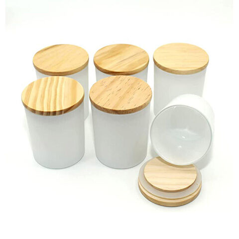 Wholesale Custom 315ml/10 Oz Frosted Glass Candle Cup with Wood