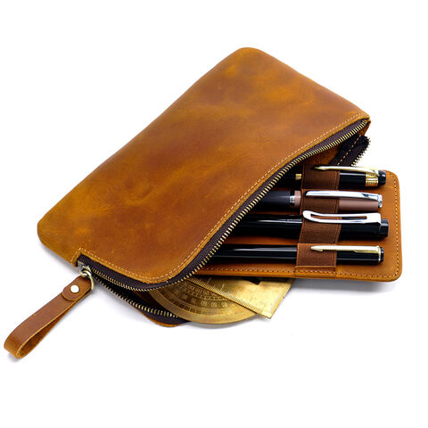 2023 Luxury Leather Pencil Pouch - Zippered With Movable Pen