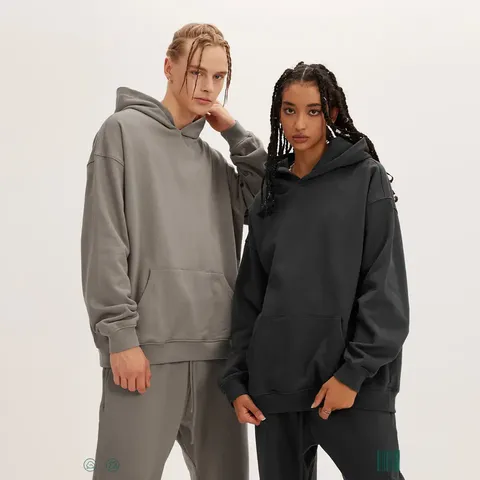 2023 Benutzerdefinierter flauschiger Druck 500 Gsm 100% Baumwolle Schwergewicht Hoodie Pullover Französisch Basic Herren Essential Hoodie für Männer