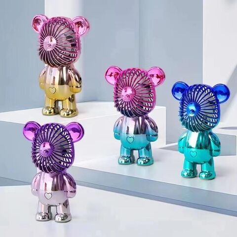 Cute Dual Head USB Mini Fan – Portable Bear Design Rechargeable Desk Fan