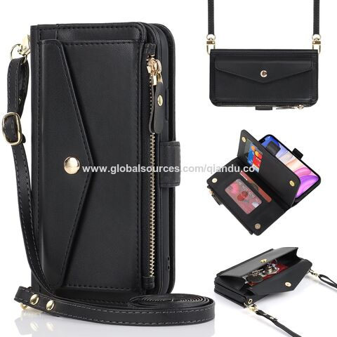 Étui portefeuille personnalisé avec porte-cartes zippé pour femmes, Étuis pour iPhone 15 Pro Max avec emplacements, Housse portefeuille à rabat croisé
