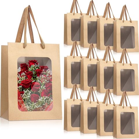 Bolsas de regalo con asas, bolsa de papel kraft con patrón de mármol,  diseño de ventana transparente, bolsa de papel para fiesta, bolsas de  regalo de