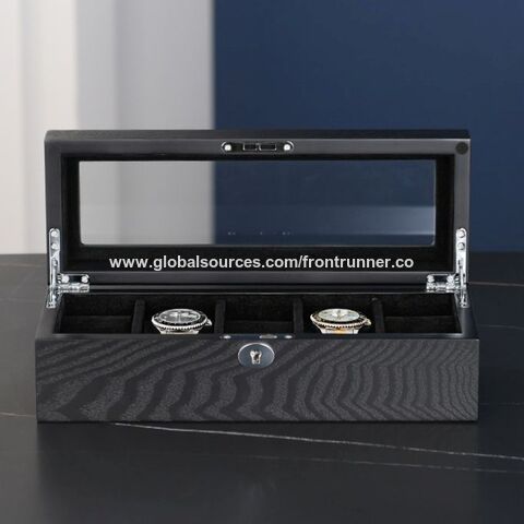 Hersteller von kundenspezifischen Holzkisten, Exporteur von Holzuhrboxen, Schwarze Uhrenbox, Uhrenaufbewahrungskoffer für 6 Uhren, Schwarze Uhrenaufbewahrungsbox