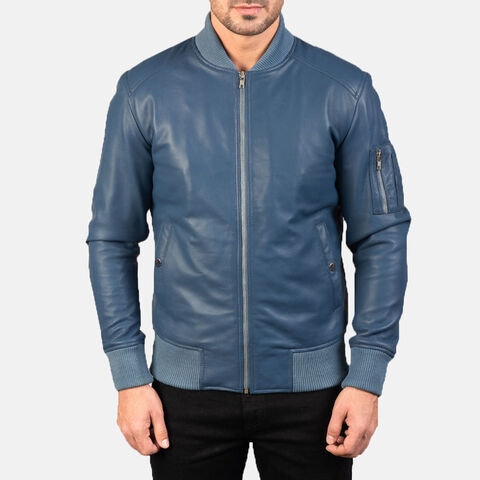 Genuine Leather Jacket for Men Blue Leather Jacket Lambskin Motorcycle –  LINDSEY STREET