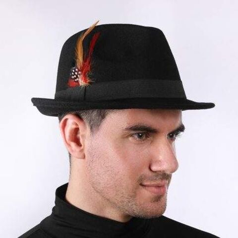 Men's Classic Manhattan Structured Trilby Feather Fedora Hat For
