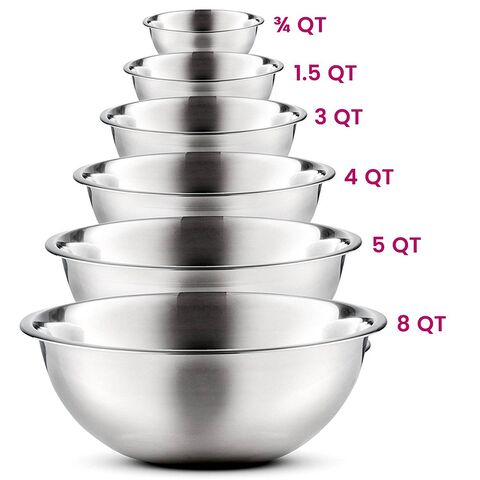 Stainless Steel Mixing Bowls Set of 4 Bowl 0.75, 1.5, 3, 5 Qt Cooking  Prepping
