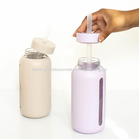 ORIGIN WIDEMOUTH Glass Water Bottle With Protective Silicone Sleeve and  Bamboo Lid - Dishwasher Safe