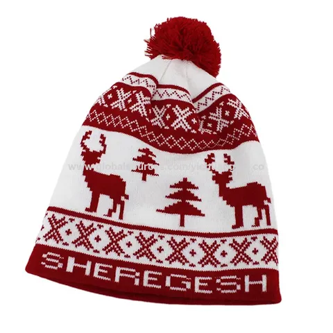 Nuevos gorros navideños 100% acrílico con jacquard personalizado para hombre, gorros de invierno de punto con pompón para Navidad for sale at factory direct price