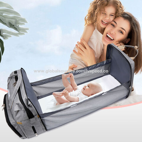 Travel Diaper Bag Backpack Foldable Baby Bed, Crib Diaper Backpack, Multifunctional Waterproof Portable Baby Bag, Large Capacity Baby Changing Bag