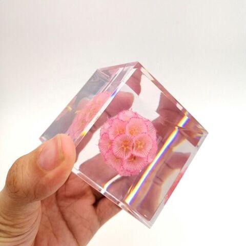 Epoxy Resin Clear Crystal Balls Cube Paperweight Flower Specimen ...