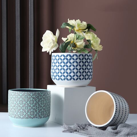 Ceramic Flowerpot Creative European Green Plant Flower Ware Embossed ...