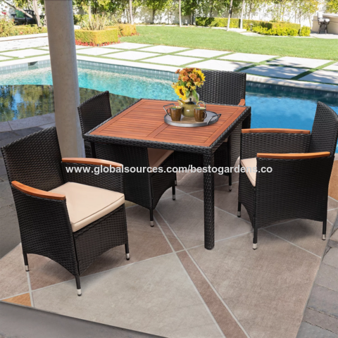 Ensemble de Mobilier de Jardin Besto1 + 4 en Bois et Osier avec Table Basse en Bois pour Véranda, Piscine, Balcon ou Jardin