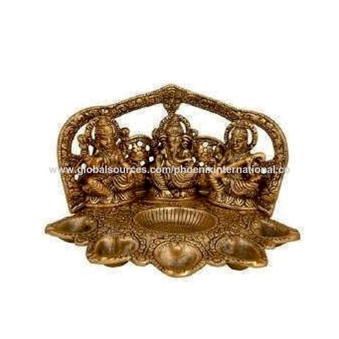 Statua Decorativa India Laxmi Ganesha Seduto Diya - Puja Diya - Lakshmi Ganesh Saraswati Showpiece Lampada a Olio Decorazione Fai da Te