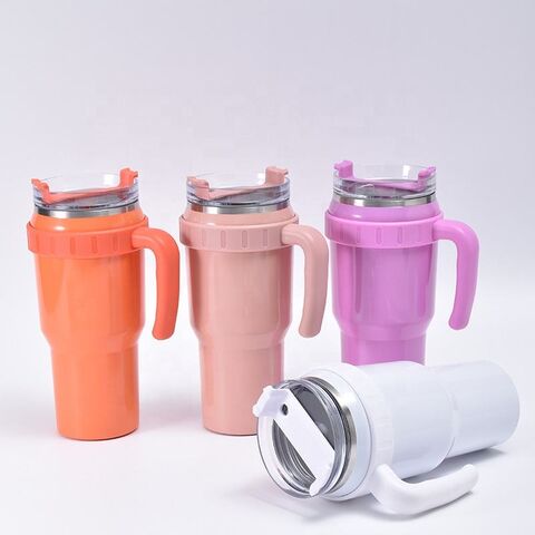 40 oz (ca. 1,2 l) Thermobecher mit Griff und Strohhalm, doppelwandig, Edelstahl, vakuumisoliert, Reisebecher mit Deckel