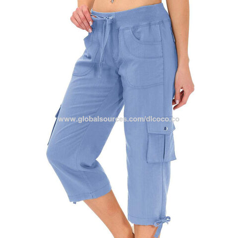 Women's Cargo Capris Pants 2023 Fashion Casual Solid Color High Waist Pants  A-Line Loose Wide Leg Pocket Quick Drying Pants