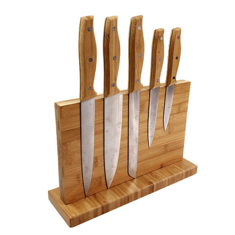 Hot sale Top Kitchen storage holder Double side  universal bamboo magnetic  stainless steel knife set with wooden block holder for sale at factory direct price