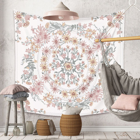 Permadani Medali Bunga Sketsa, Permadani Gantung Dinding Mandala Bohemian, Mural Cetak Seni India untuk Kamar Tidur, Ruang Tamu, Asrama for sale at factory direct price