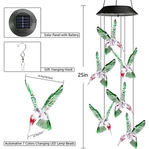 Outdoor Waterproof Solar Hummingbird Wind Chime Color Changing Hanging  Light LED String Light Decora