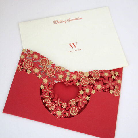 Buy Wholesale China Red Gold Stamping Wedding Invitations Laser Cut 