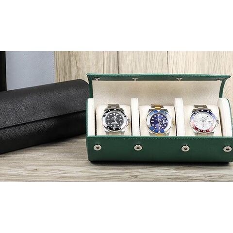 Buy Wholesale China High End Watch Box Luxury Single 2 Slot 3 Slot Leather  Green Travel Watch Roll With Button Closure & Watch Roll Case at USD 7.6