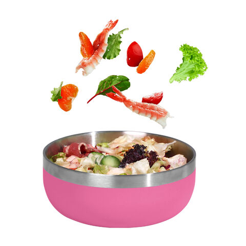1QT Individuell anpassbarer, auslaufsicherer SS304-Doppelwand-Salatschüssel-Lebensmittelbehälter für heiße oder kalte Speisen mit dichtem Deckel und Dressingbehälter for sale at factory direct price