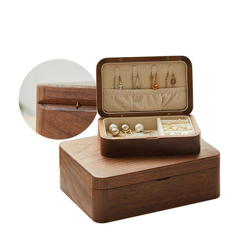 Walnut Color Jewelry Box Organizer Box of Solid Wood with Combo Lock for Jewelries Watches Necklace Ring Storage Box