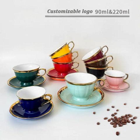 Wholesale Ceramic Turkish Coffee Cups with Gold Rim Coffee Cups