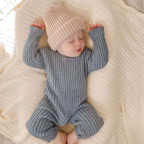 Baby Jumpsuit Winter Custom Speckle Cotton Ribbed Knit Baby Boys