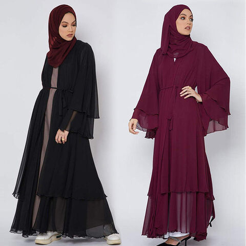 Muslim Chiffon Cardigan for Women Open Front Kaftan Dubai Abaya Dress Loose  Islamic Long Dress