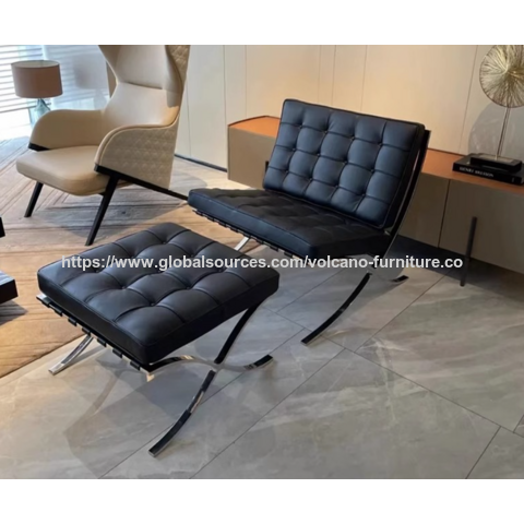 Chaises Barcelona OEM avec pieds en acier inoxydable et revêtement en cuir pour salon, chambre à coucher, bureau, maison et hôtel