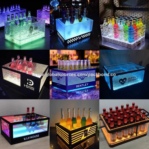 8L Transparent LED Luminous Ice Cube Storage Buckets Barrel Shaped Bar Beer  Bottle Cooler Container Light Up Champagne Wine Hold