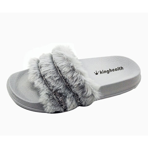 Faux fur slippers - Grey - Ladies