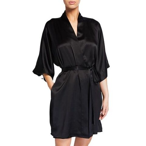 Drop Shoulder Contrast Trim Belted Satin Sleep Robe | Satin dressing gown,  Gowns dresses, Short kimono robe