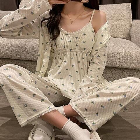 Bulk Buy China Wholesale Cute Printed Pajamas Set Girls Nightgown 3 Ini 1 Piyama Strap Long sleeve Spring Short Women s Sleepwear Night Suits For Women 6.52 from Shantou City Chaoyang District Gurao H...