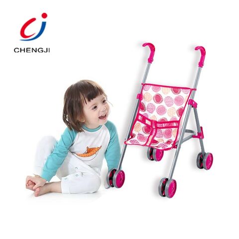 Pink Baby Pretend Play Stroller For Doll Baby House Game Plastic